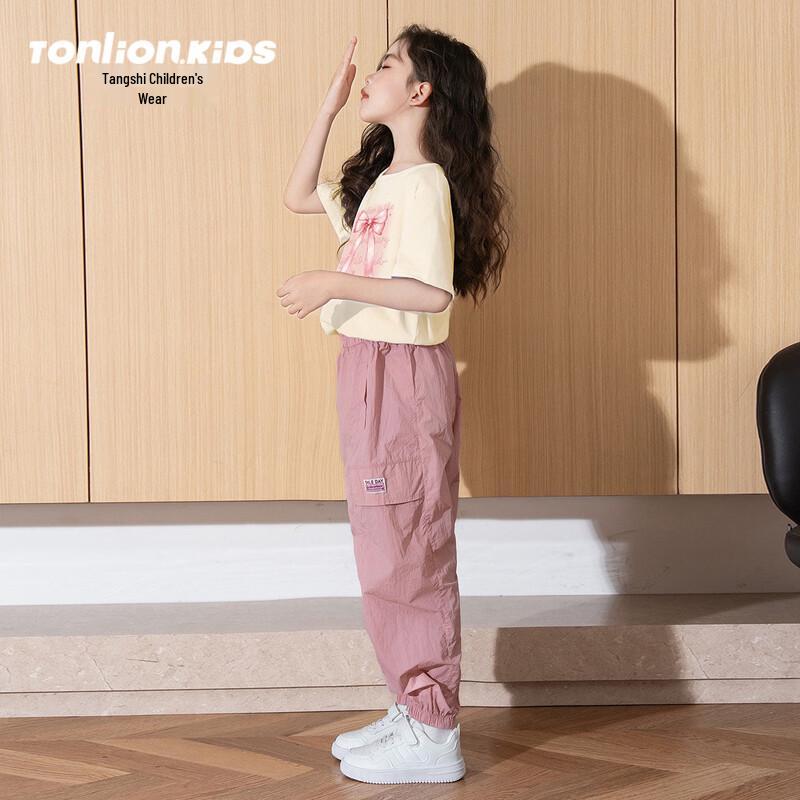 Tangshi Girls Summer Short Sleeve Overalls Two-Piece Set 140
