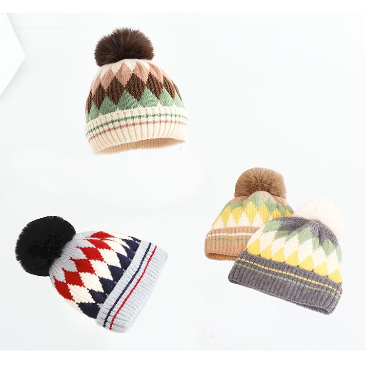 Children's Knitted Wool Hat Parent Child Diamond Grid Warm Hat
