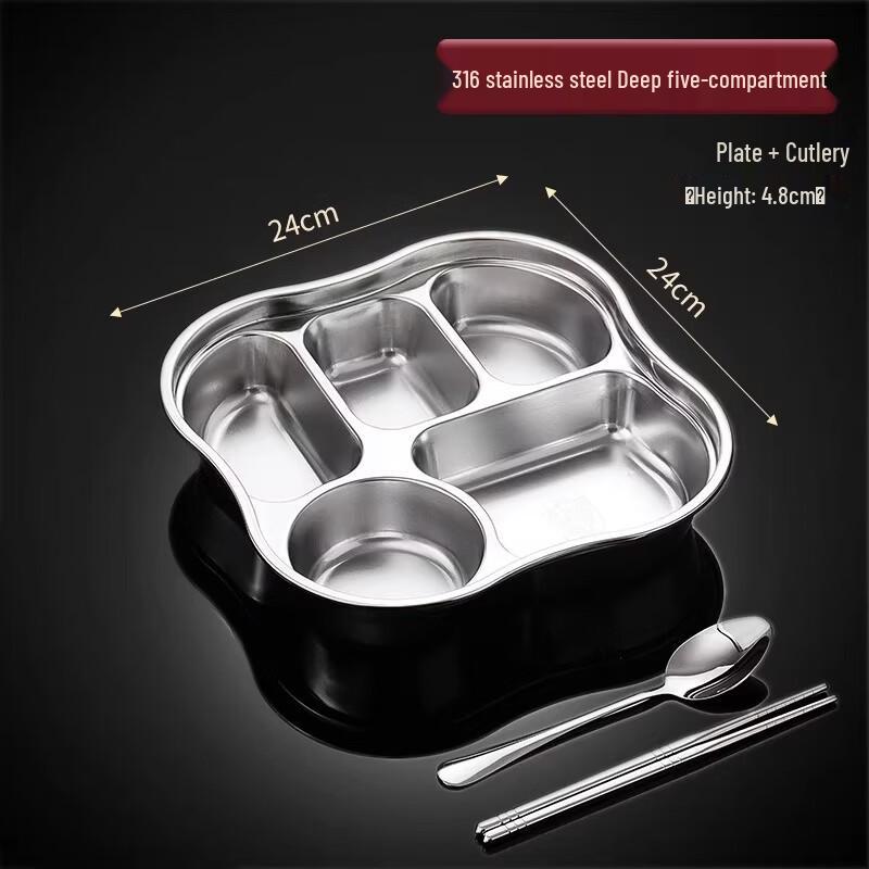 Food-Grade 316 Stainless Steel Divided Meal Plate