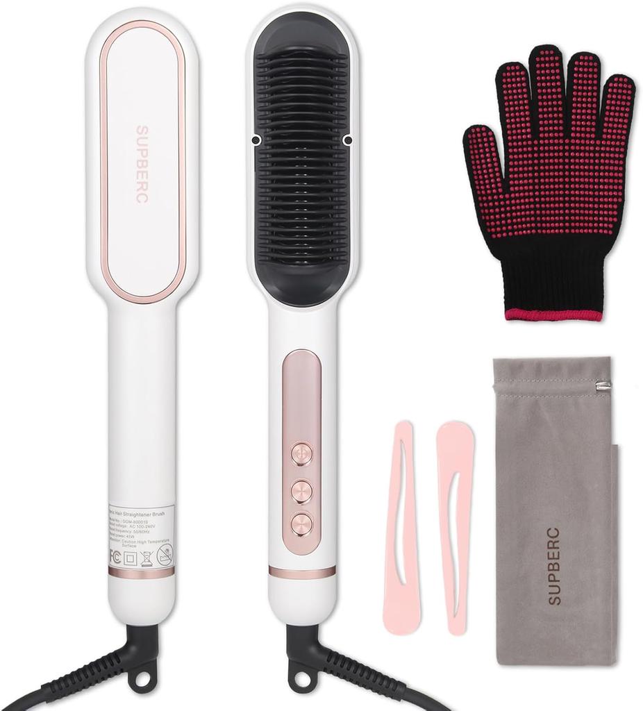 AP02 Negative Ionic Hair Straightener Brush, Fast Heating, Anti-Scald & Auto-Shut Off Hair Brush Straightener for Women