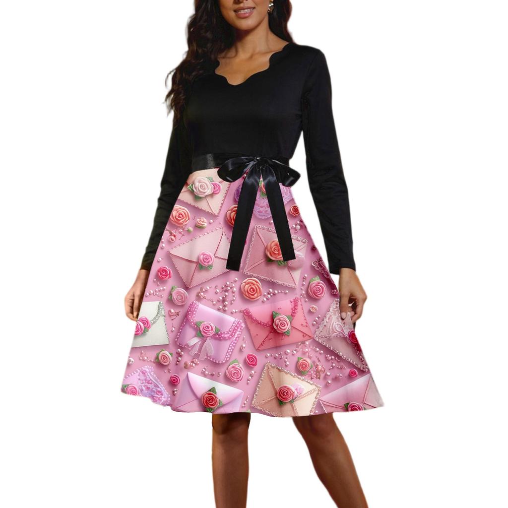 Women's Casual Fashion Long Sleeve  Graphic Printed Vintage Long Dresses