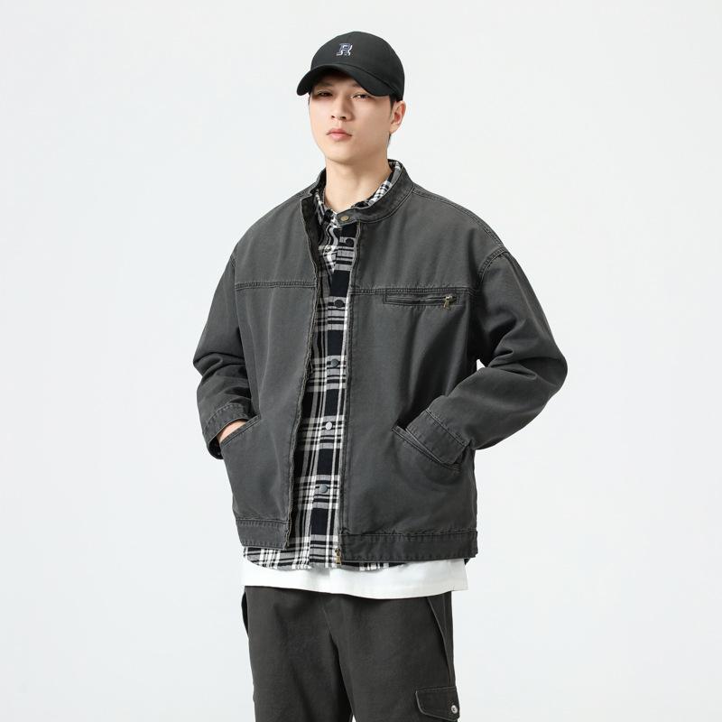 Grey Trendy Tooling Top Jacket Versatile Denim Jacket Men'S Retro Loose Top Trendy