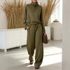 Women's Color High,neck Drawstring Long,sleeved Casual Sweatshirt And Drawstring Wide,leg Casual Pants Set.