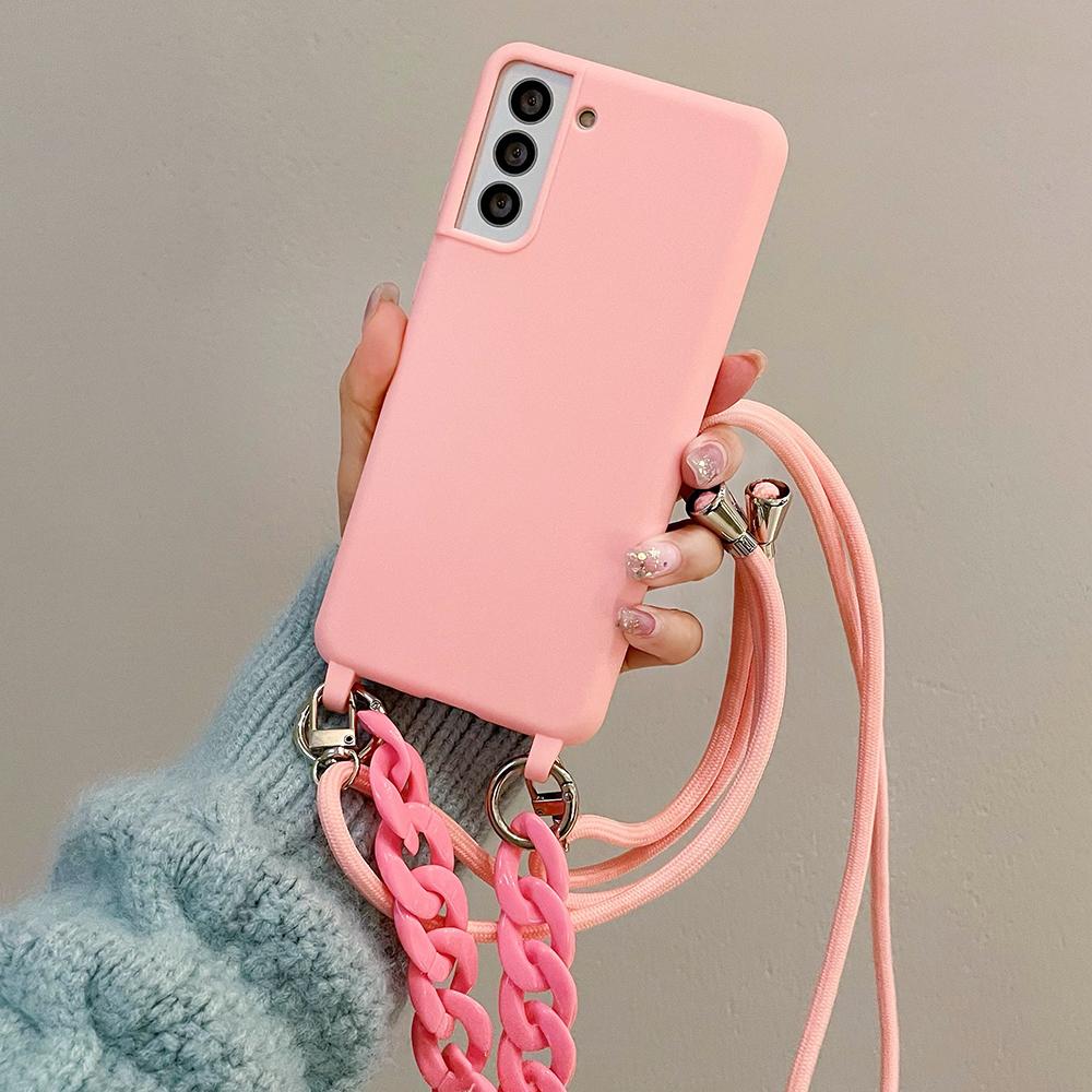 Crossbody Lanyard Acrylic Bracelet Silicone Soft Case For Samsung S24 Ultra S23 Plus S22 S21 Candy Necklace Shoulder Strap Cover