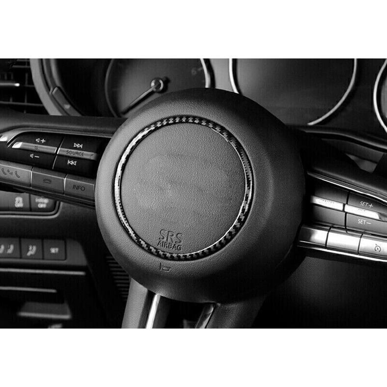 For Mazda 3 Axela 2019-2024 Carbon Fiber Steering Wheel Horn Button Ring Trim