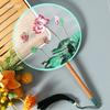 Antique Embroidery Circular Fan Chinese Style Cheongsam Fan Women's Double-Sided Embroidered Transparent round Long Handle Ancient Chinese Clothing