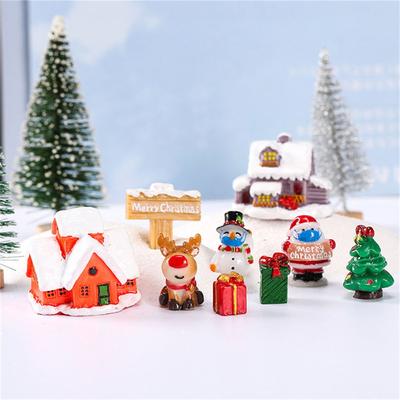 1PC Resin DIY Crafts Miniatures Christmas Tree Snowman Home Ornament Mini Castle Xmas House Dollhouse Decor Micro Landscape