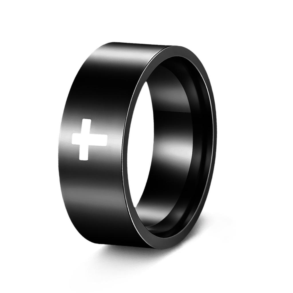 Cross Jewelry European and American Classic 6mm/8mm Marked Cross Ring Ring