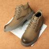 Men's High-Top Leather Martin Boots, 2024 Autumn/Winter, Plus Velvet, Warm Mid-Top Work Boots