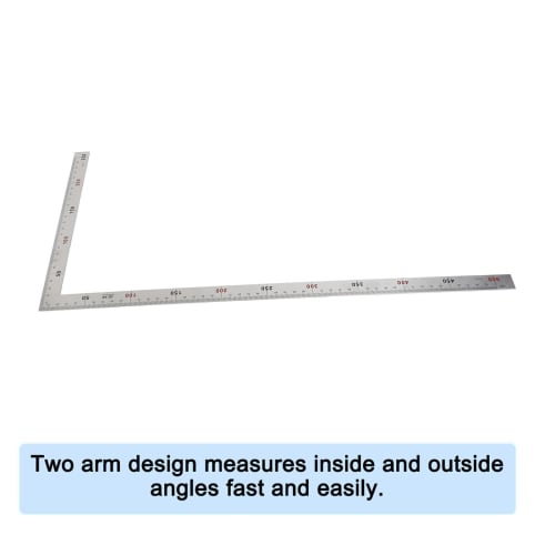 Stainless Steel 500x250mm 90 Degree Right Angle Ruler, Steel Frame Square, Professional Easy-to-Read Measuring Tool, 02 Inch Ruler Angle L Measurement