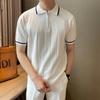 T-shirt d'été pour homme, vintage, à demi-fermeture éclair, col polo, tricoté, simple, business décontracté, manches courtes, pull slim
