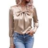 Autumn 2025 Women's Solid Color Bow Satin Long Sleeve Top