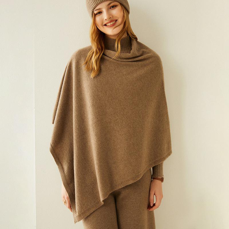 Women's 100% Pure Cashmere Shawl - Autumn Winter Fashion Pullover Knit Outerwear Cloak