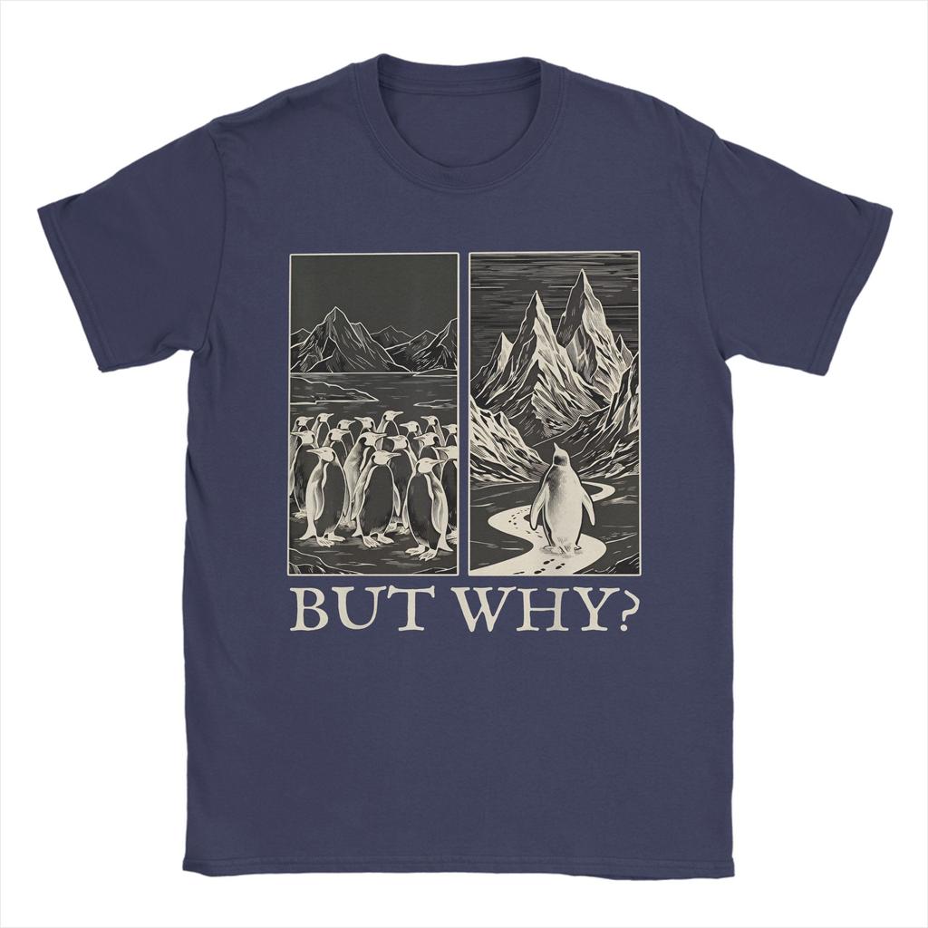 Penguin But Why Head Towards The Mountains Meme Mens T Shirt  Crazy Tees Short Sleeve Round Collar TShirt Pure Cotton 5XL Tops