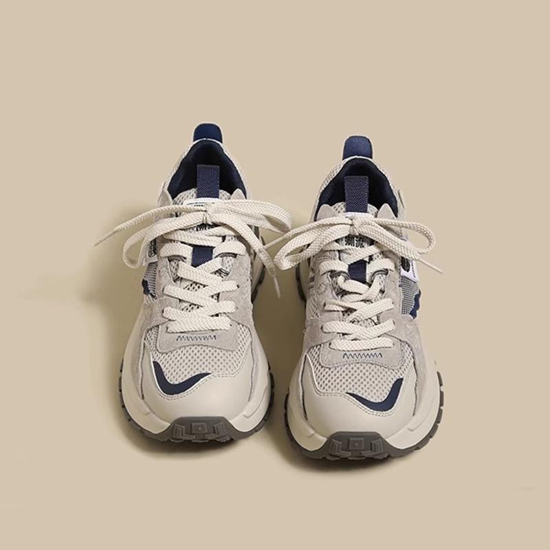 Waffle children spring and summer new leather casual sneakers mesh breathable platform dad shoes