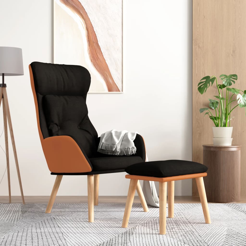 Recliner Chair with Footstool Black Artificial Leather & Fabric