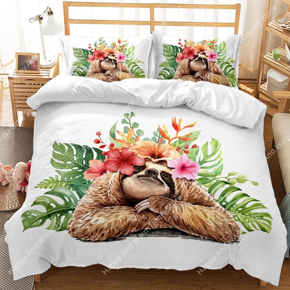 Carton Sloth Soft Duvet Cover King Quen Funy Animal Beding Set For Young Boys Wildlife Polyester Comfortable Quilt Cover Young Boys Birthday Gifts