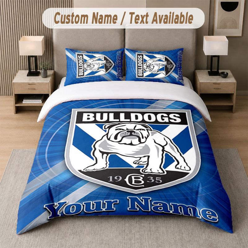 Custom Bedding Set Canterbury-Bankstown Bulldogs Pattern, Print Name Text 1 Duvet Cover Plus 2 Pillowcases Home Textile