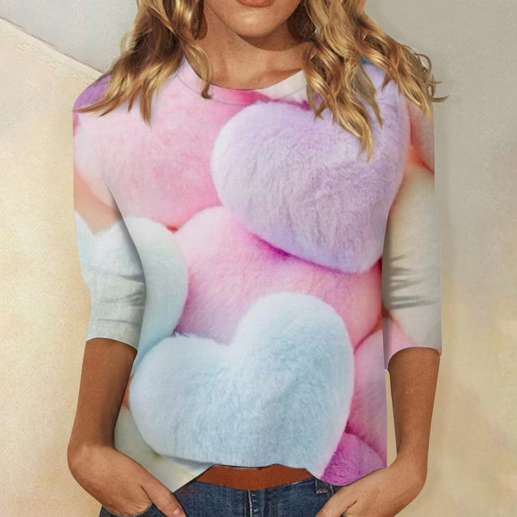 Women's Valentine's Day Print Fashion Casual 3/4 Sleeve Round Neck Top