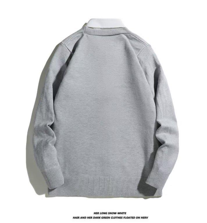 Men's V-neck Cardigan Sweater - Spring & Autumn Hong Kong Style Versatile Knitwear