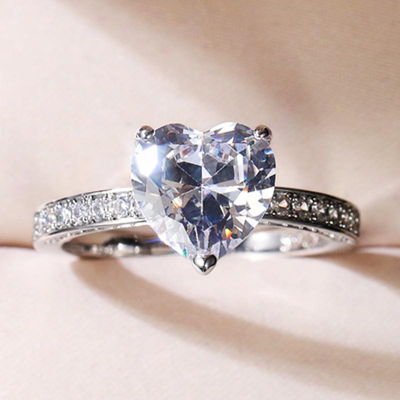 Huitan Colorful Heart Cubic Zirconia Rings for Women White/Pink/Green/Blue Luxury Wedding Engagement Bands Eternity Love Jewelry