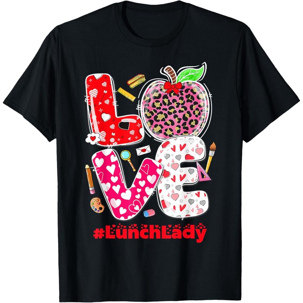 Love Lunch Lady Heart Valentine s Day Cafeteria Worker T Shirt M чёрный