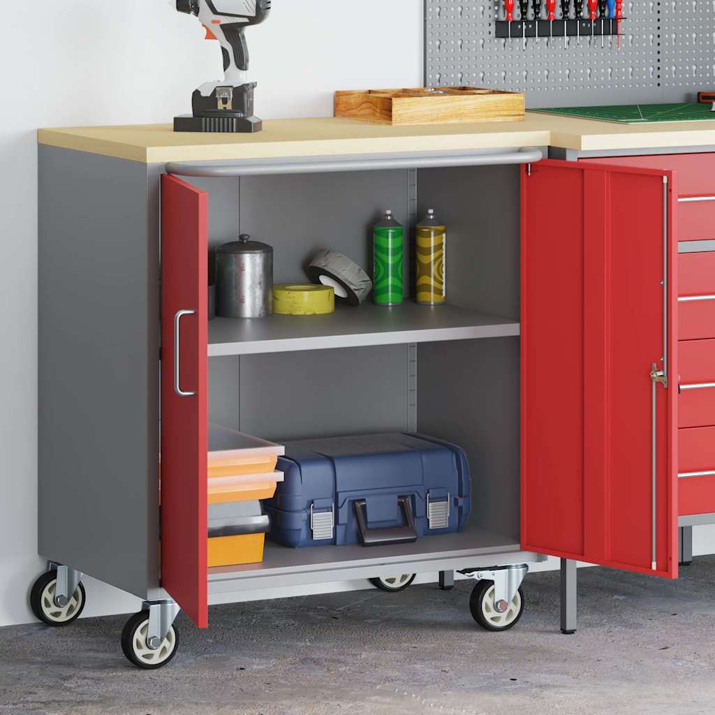 Rolling Workbench Trolley Red and Gray 75 x 45 x 85 cm