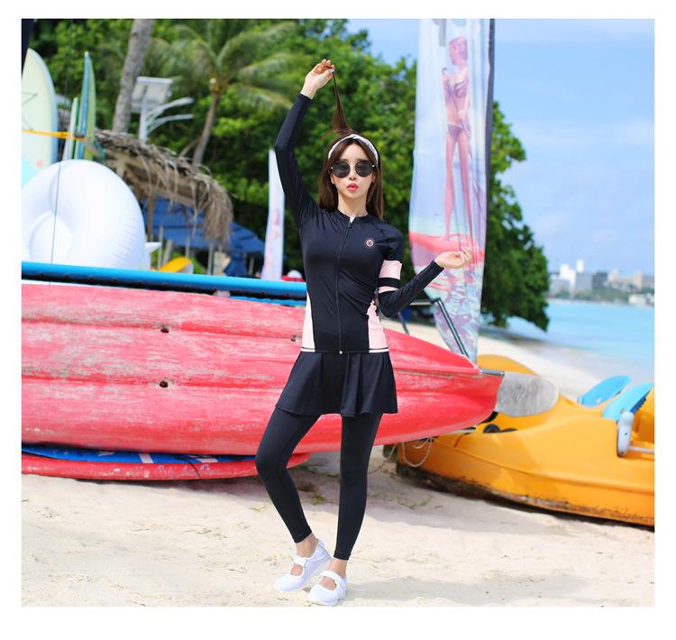 Women's Korean Style Long Sleeve Wetsuit - Sun Protection, Quick Dry, Snorkeling & Surfing Split Zipper Suit with Jellyfish Protection.