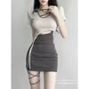 Hollow Waist Sexy Dress High-end Fake Two-piece Contrasting Color Hip Skirt Sweet Hottie Strap Splicing Short Skirt