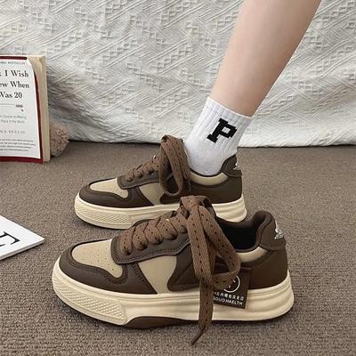 Boardschuhe Damen Sneakers New Muffin Thick Bottom Khaki Schwarz Weiß Farblich passende Mode Damenschuhe Casual Sportschuhe