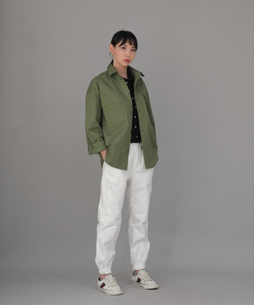 Seinteukeulu Bold Ankle Band Cargo Jogger Pants Bac-328 White