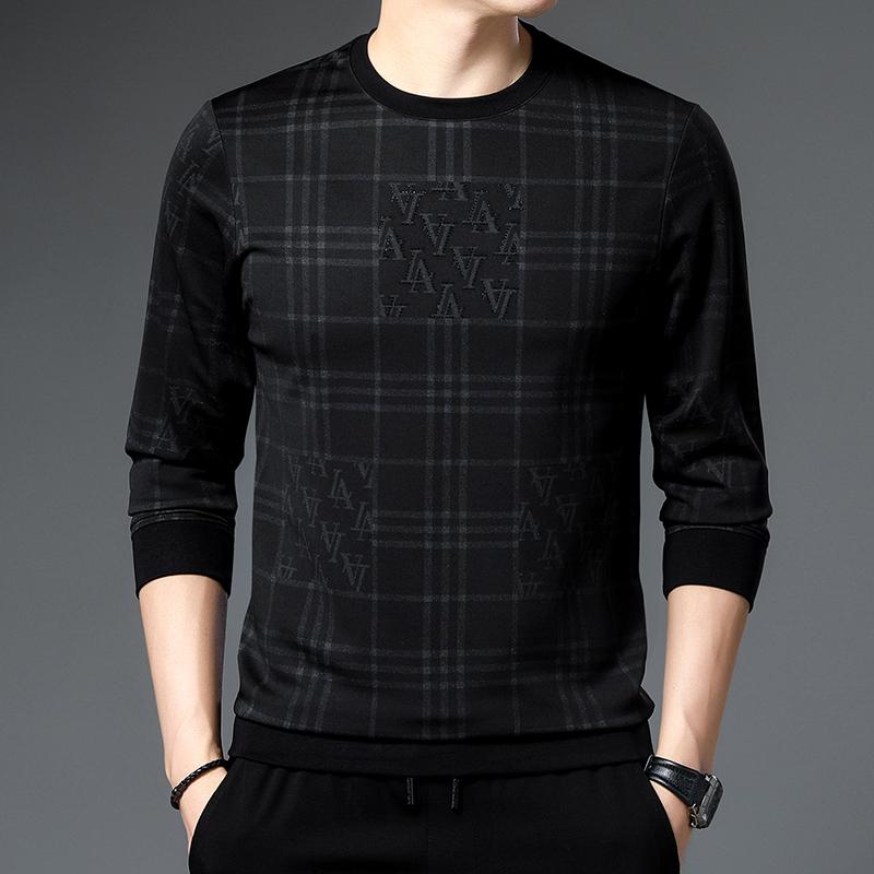 

Весна Осень Мужская Трендовая Футболка С Длинным Рукавом С Принтом Модная Винтажная Универсальная Красивая О-Образная Вырезная Свободная Одежда Для Мужчин M чёрный