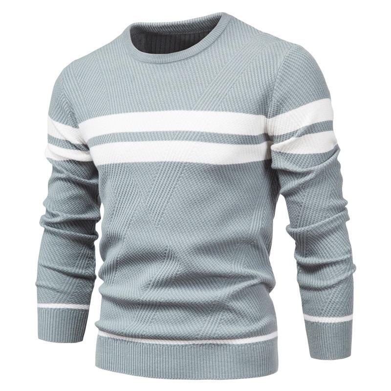 Men’s Euro Fit Striped Colorblock Crew Neck Pullover Sweater