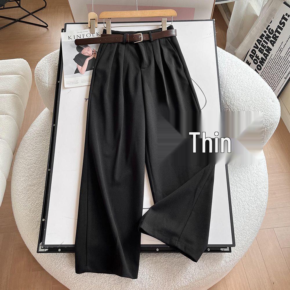 

Women s High Waist Wide-Leg Black Trousers - Spring New Arrival, Versatile, Slimming, Loose-Fit, Casual, Elegant Suit Pants. S recommends up to 94 jin