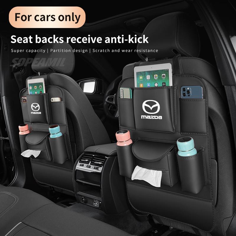 Car Seat Back Multi-pocket Storage Bag Backrest Anti-kick Pad For Mazda 3 5 6 Axela Atenza Demio CX30 CX5 CX7 CX8 CX9 MX5 BT50