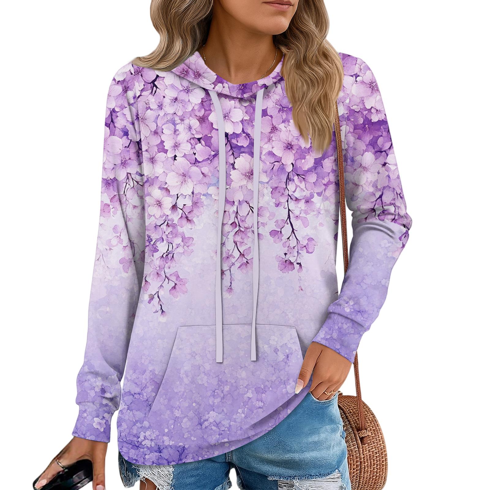 

Женские худи-пуловеры, модные толстовки с капюшоном для девочек-подростков, женский осенний туник-топ XL фиолетовый