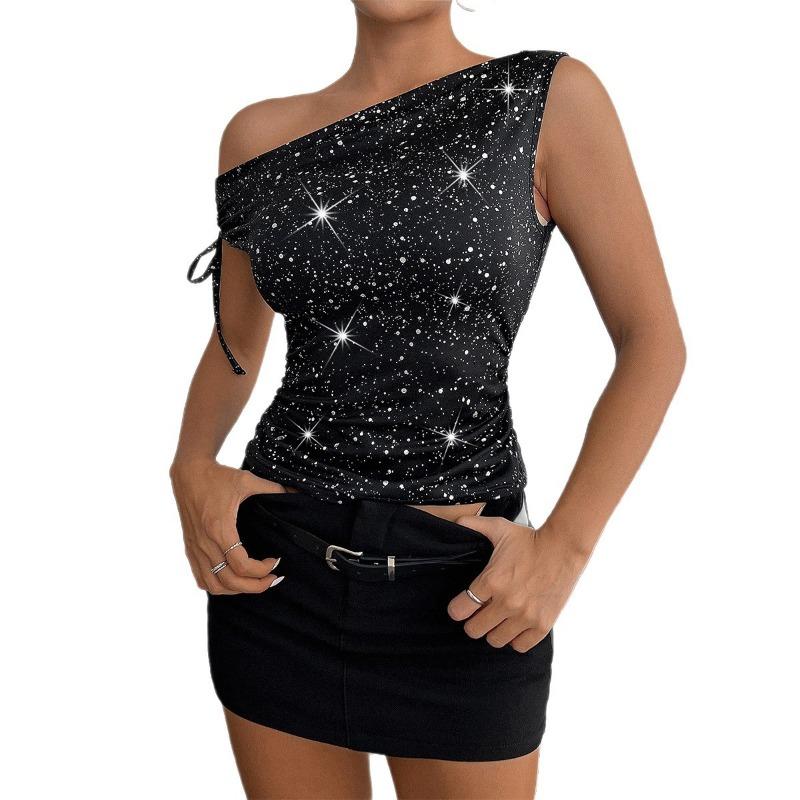 Vacation and Casual Style One-shoulder Sequined Top Women's Spring and Summer