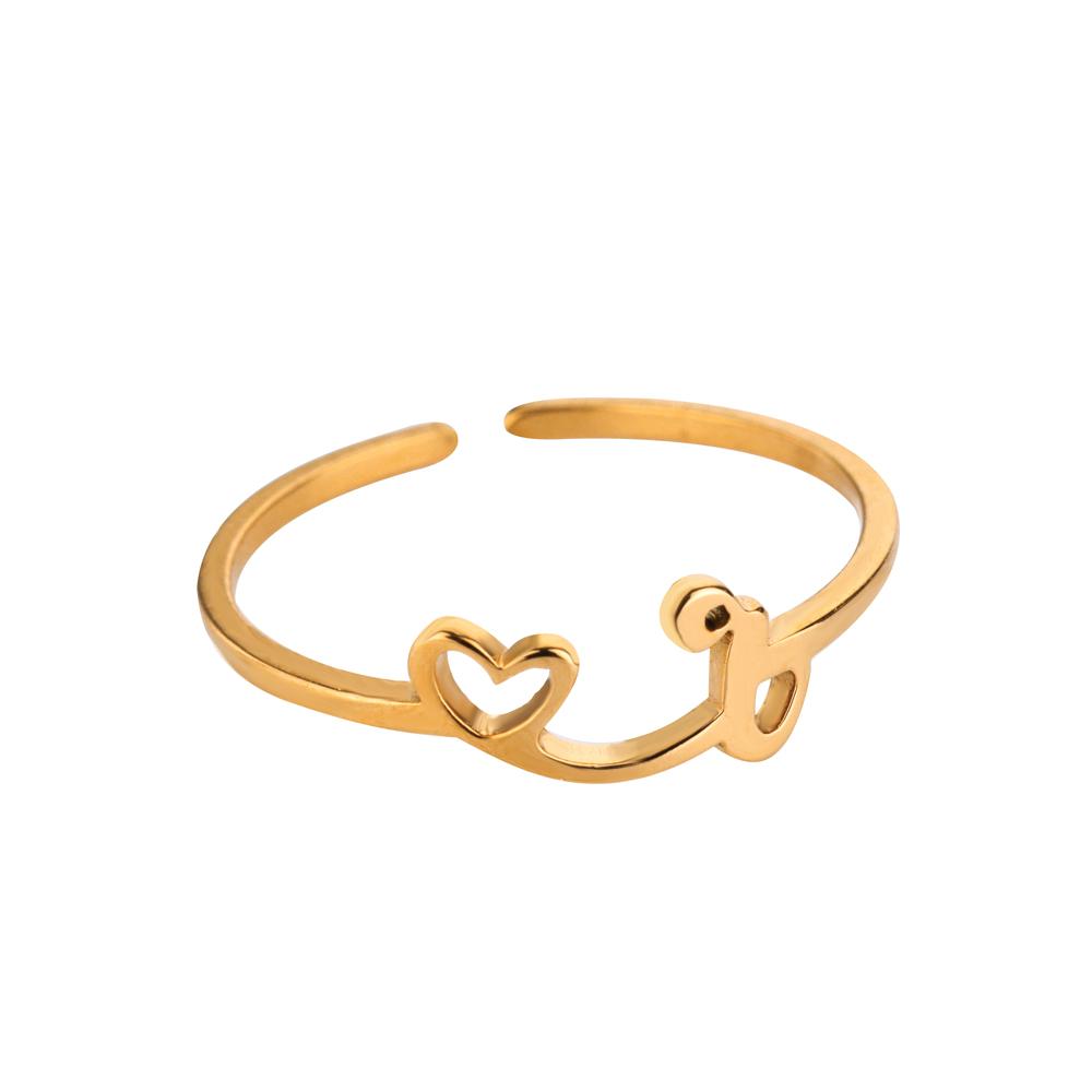 Tiny Initial Letter Rings For Women Gold Color  Stainless Steel Hollow Heart A-Z Initial Letter Ring Wedding Christmas Jewelry