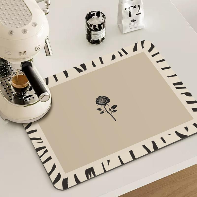

Absorbent Drying Mat Stripes Rose Pattern Waterproof Heat-Resistant Pad for Kitchen Countertop Coffee Machine Bathroom Sink (as the picture,20x30cm)