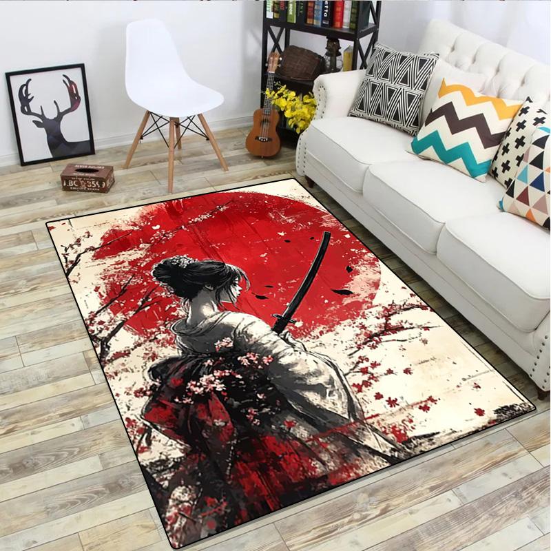 Samurai-Frauen-Druckteppich - Heimdekoration Teppich für Wohnzimmer Schlafzimmer Bodenbelag Computerstuhl Bereichsteppich