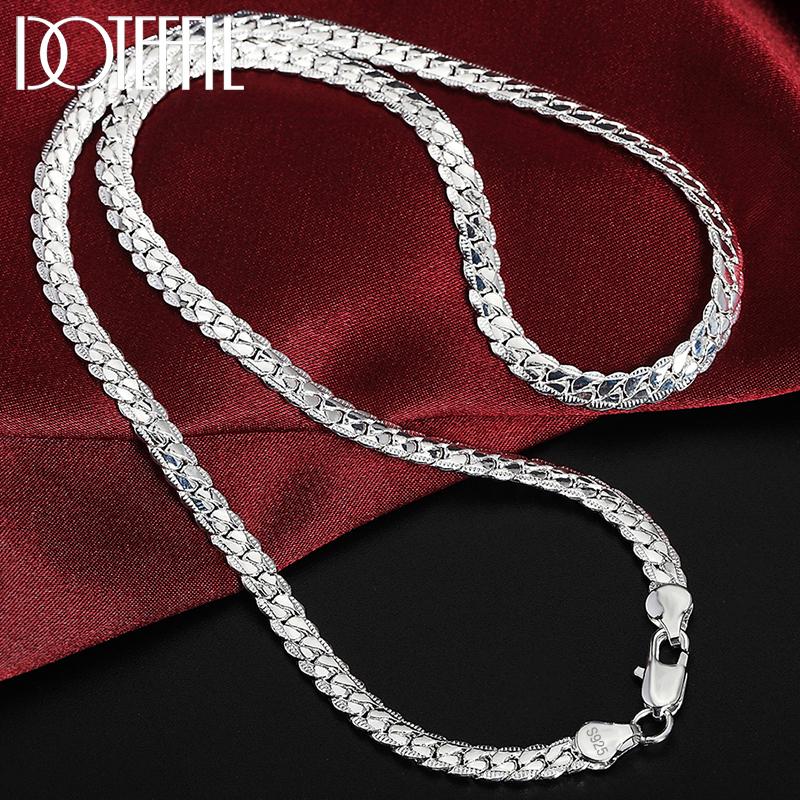 DOTEFFIL 925 Silver 8/16/18/20/22/24 Inch 6mm Side Chain Necklace Bracelet For Woman Men Fashion Charm Wedding Jewelry