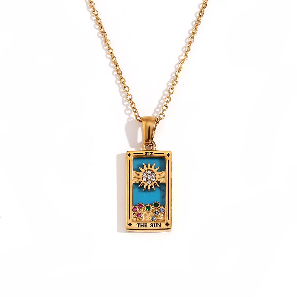 18K Gold-Plated Stainless Steel Tarot Card Necklace - European & American Retro Style