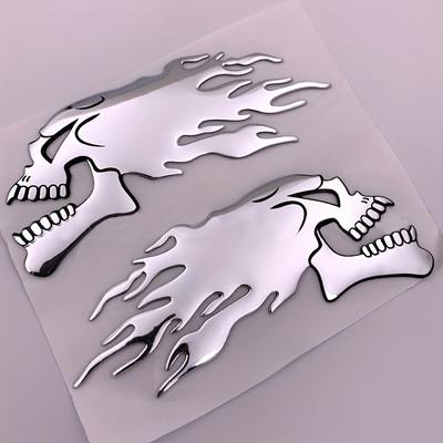 2pcs 3D PVC Ghost Skull Motorcycle Fuel Sticker, Cool Car Pull Flower, Motorcycle Modification Sticker, Creative Badge Car Body Sticker