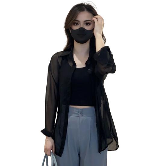 Women Sunscreen Coat Ice Silk Anti-UV Great Breathability Thin Long Sleeve Single-breasted Lapel Pure Color Quick-drying