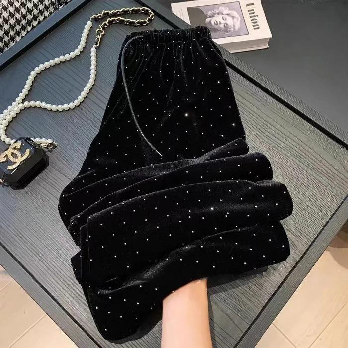 

Черные Золотые Вельветовые Брюки Клеш с Высокой Посадкой и Стразами для Женщин Triple Extra Large чёрный