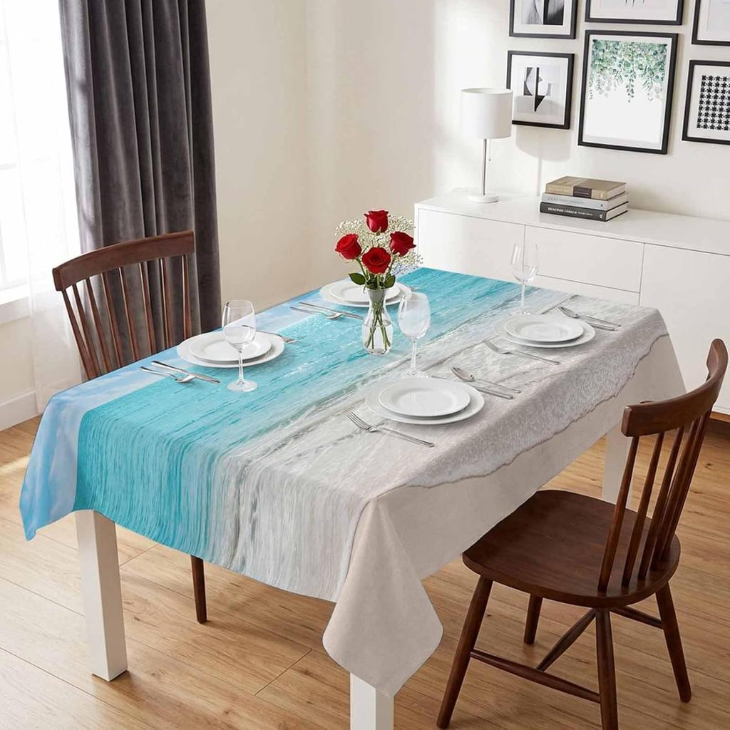 Summer Beach Blue Ocean Waves Rectangle Tablecloth Tablecloth for Table Decor Reusable Kitchen Dining Tablecloth Party Decor