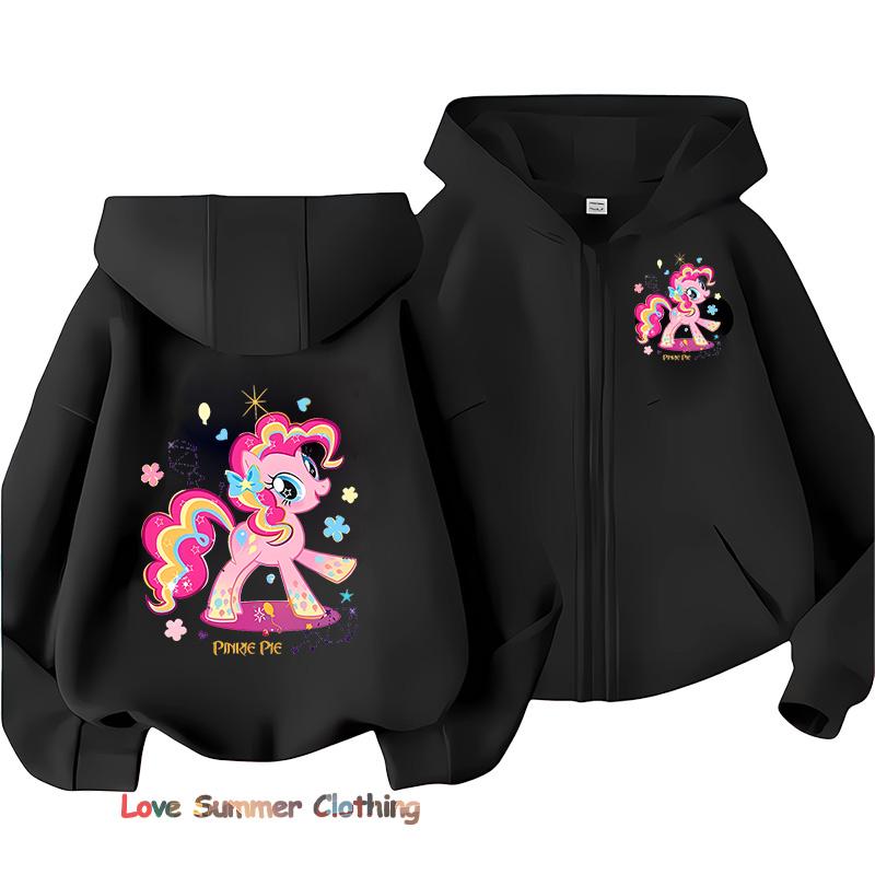 Little Girls Hoodie Zip Up Cute Pony Girls Fall Hooded Jacket Zip Little Pony Autumn Pullover Casual Hoodie Size 100-160