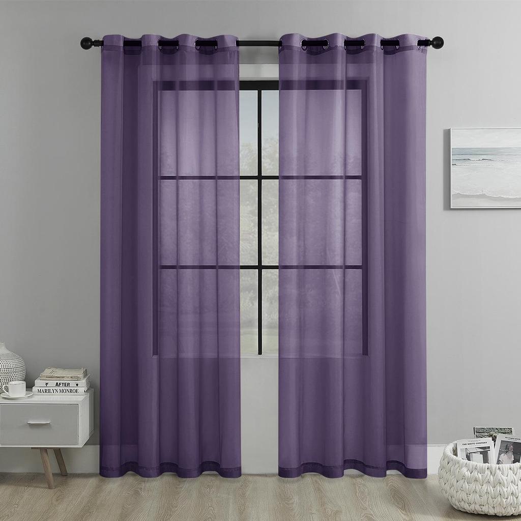 Solid Color Perforated Trylene Semi-Blackout Voile Curtain for Living Room or Balcony