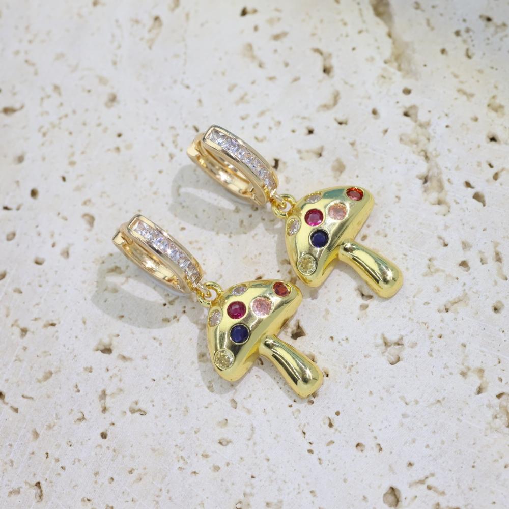 1 Paar Modische Bunte Pilze Hängeohrringe für Frauen Zirkonia Ohrring Schmuck Hochzeitsfeier Accessoires