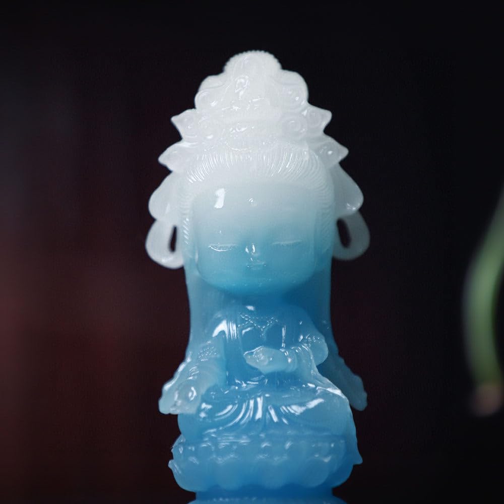 Cute Miniature Buddha Statue of Shokannon High X 4cm Jade Protection from Evil Good and Other Blessings (10.5cm Wide) [Synthetic Stone] Spirits,